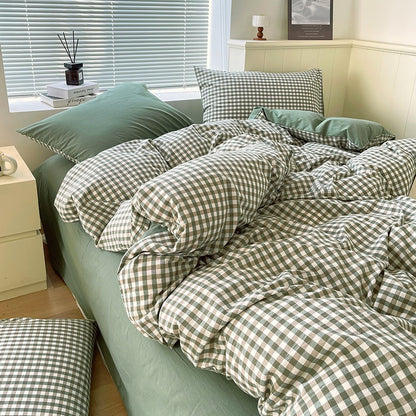 Cotton Dyed Washed Cotton Bedding Set Pure Cotton A Class Flat Sheet Quilt Cover Fitted Sheet Quilt Cover Three-Piece Set Striped