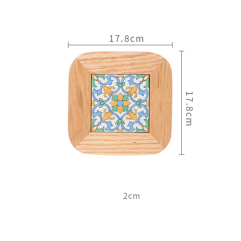 Japanese Style Oak Tile Plate Mat Pot Mat Creative Solid Wood Insulation Mat Pastoral Style Dining Table Anti-Scalding Wooden Mat
